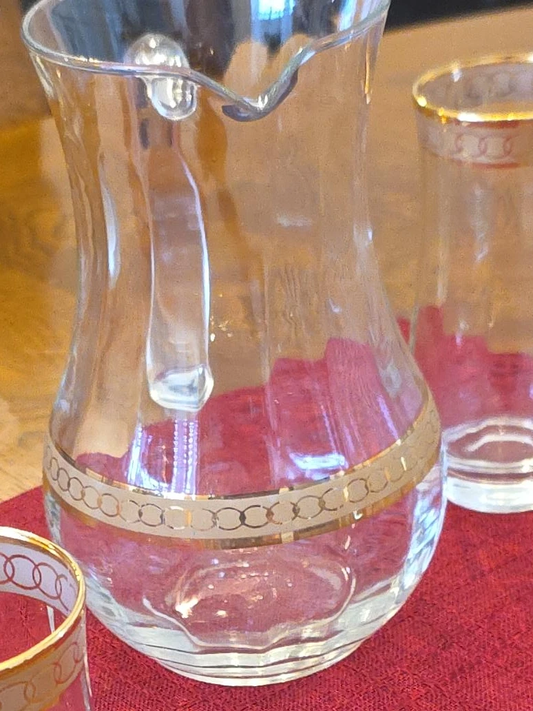 Glass Pitcher and Tumbler Set with Gold Rim