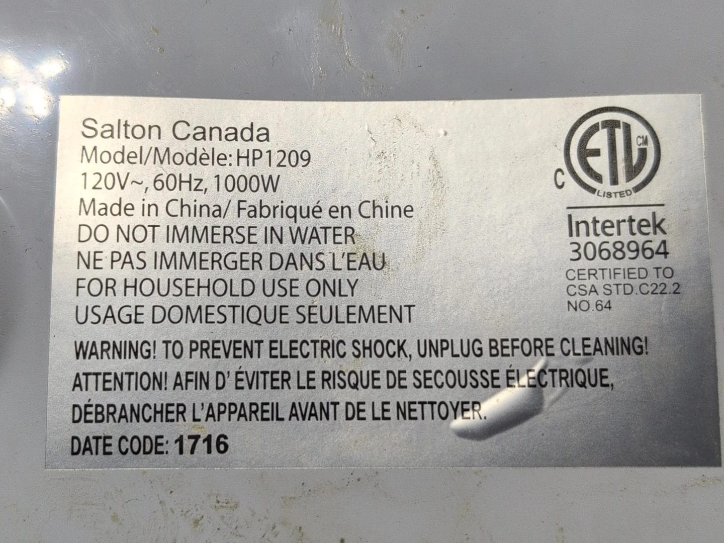 Salton Canada Electric Hot Plate HP1209