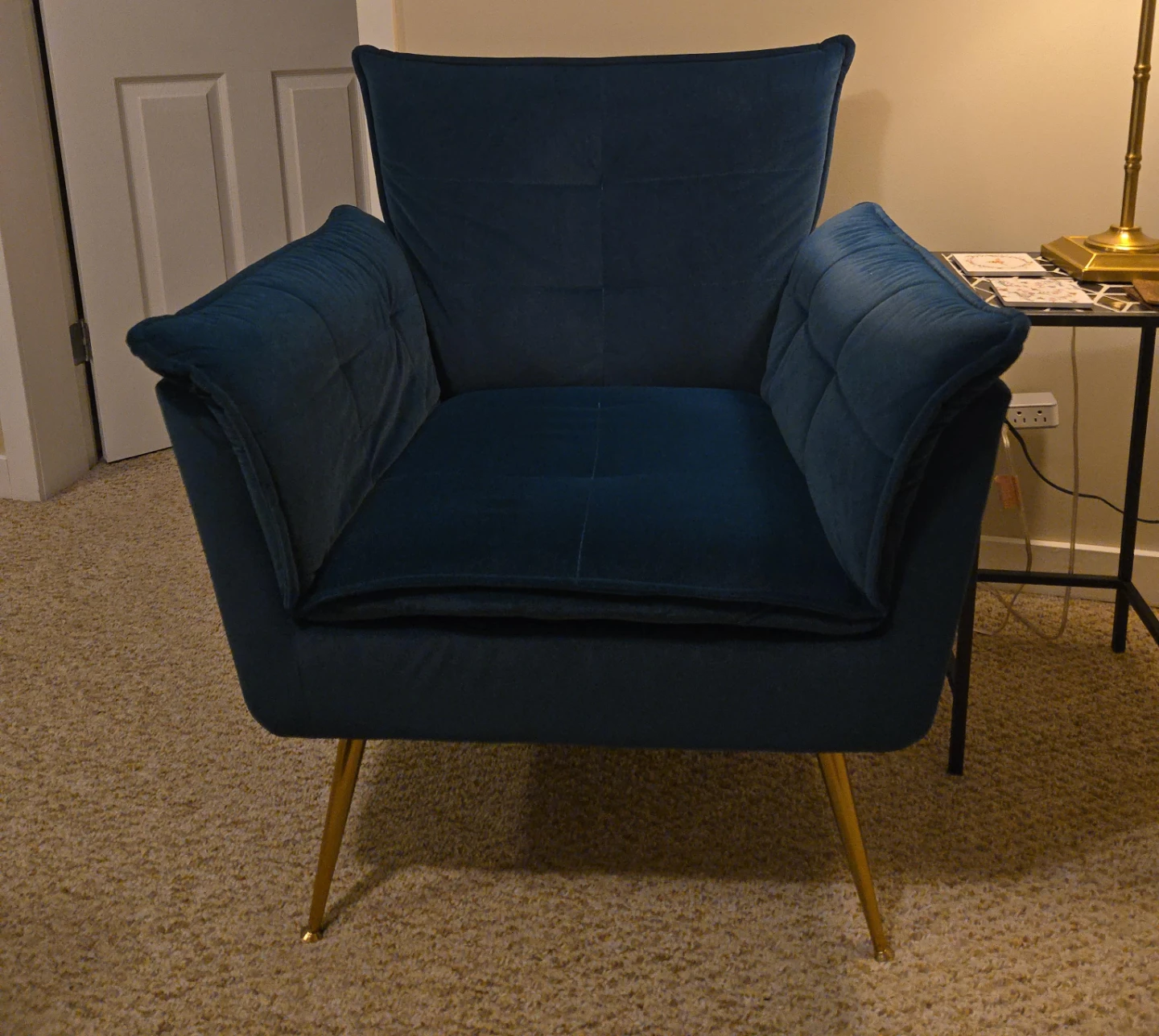 Deep Teal Velvet Accent Chair with Gold Legs