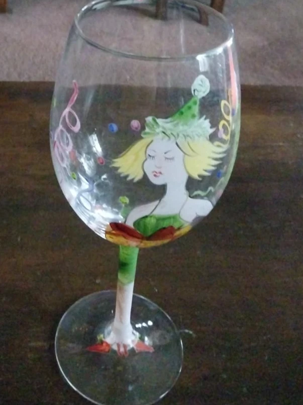 🏆Hand-Painted Wine Glass with Party Girl Design 🏆