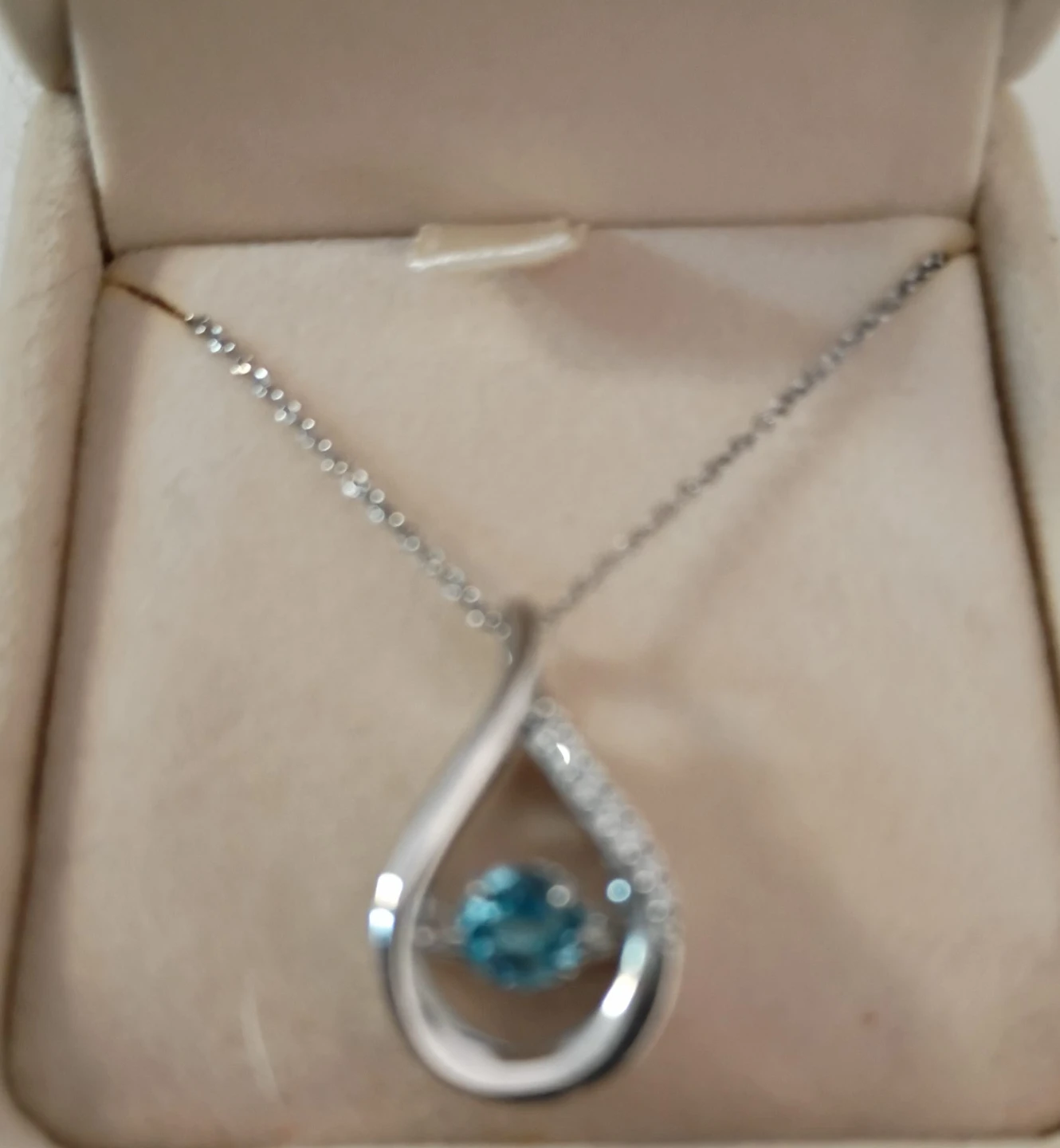 Silver Tone Teardrop Pendant Necklace with Blue Stone