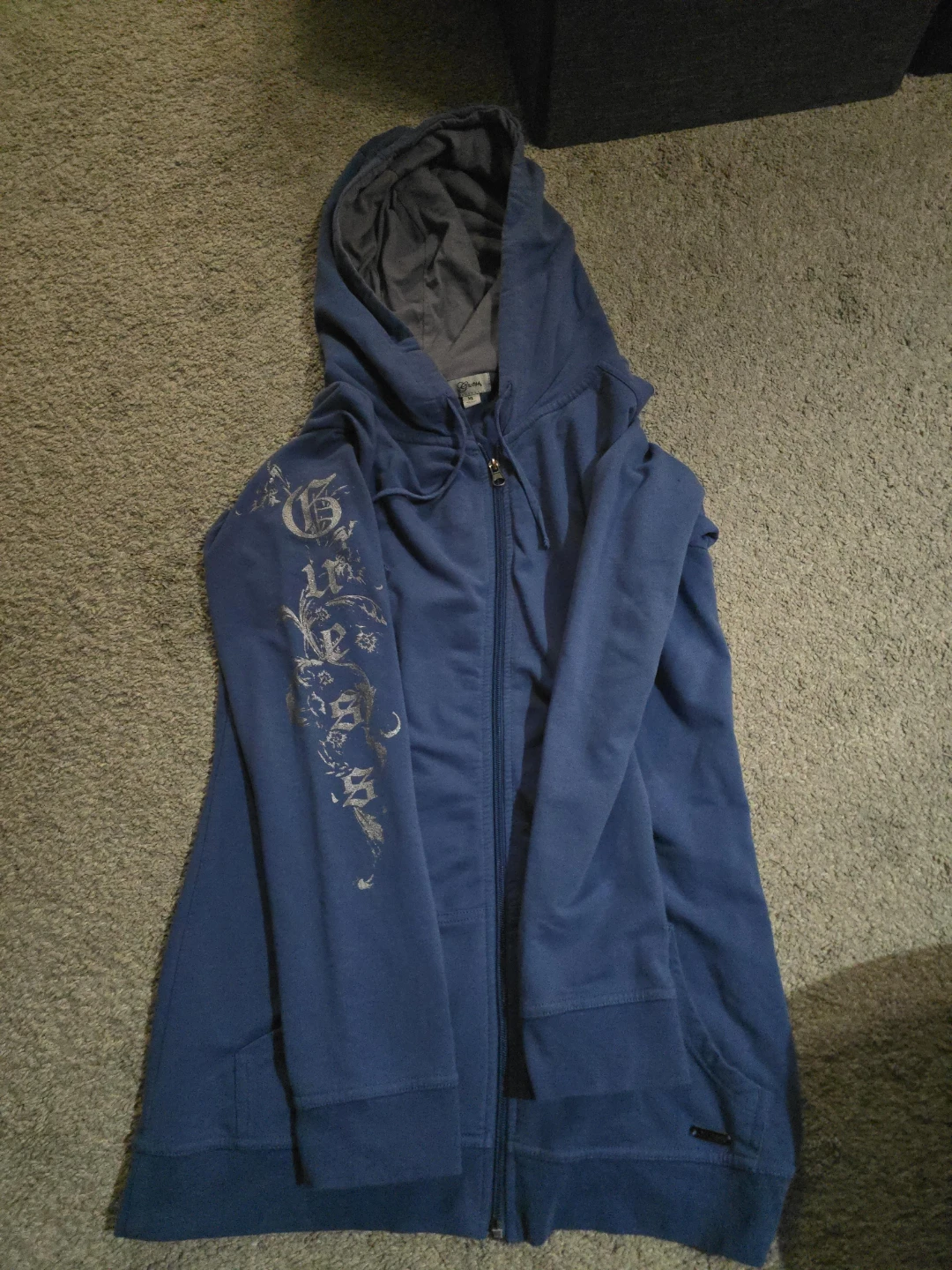 Blue Guess Hoodie with Graphic Sleeve