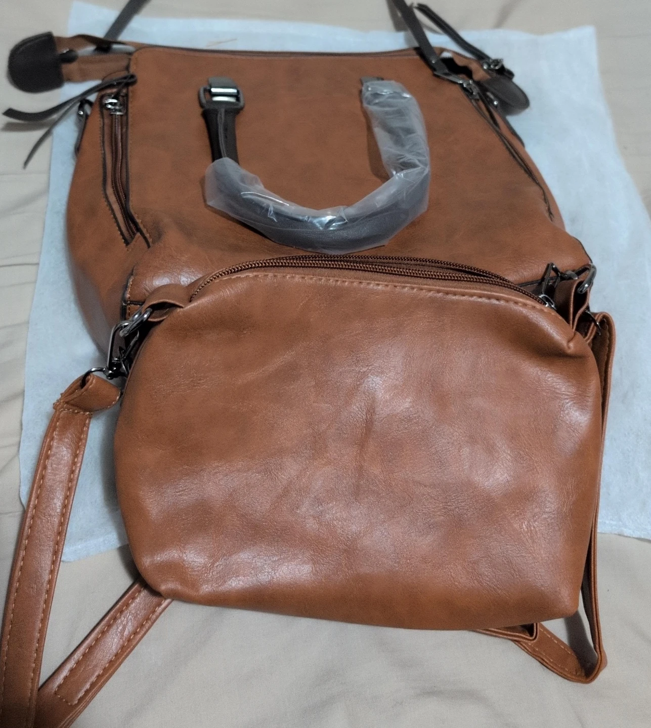 Two in One, Brown Faux Leather Handbag