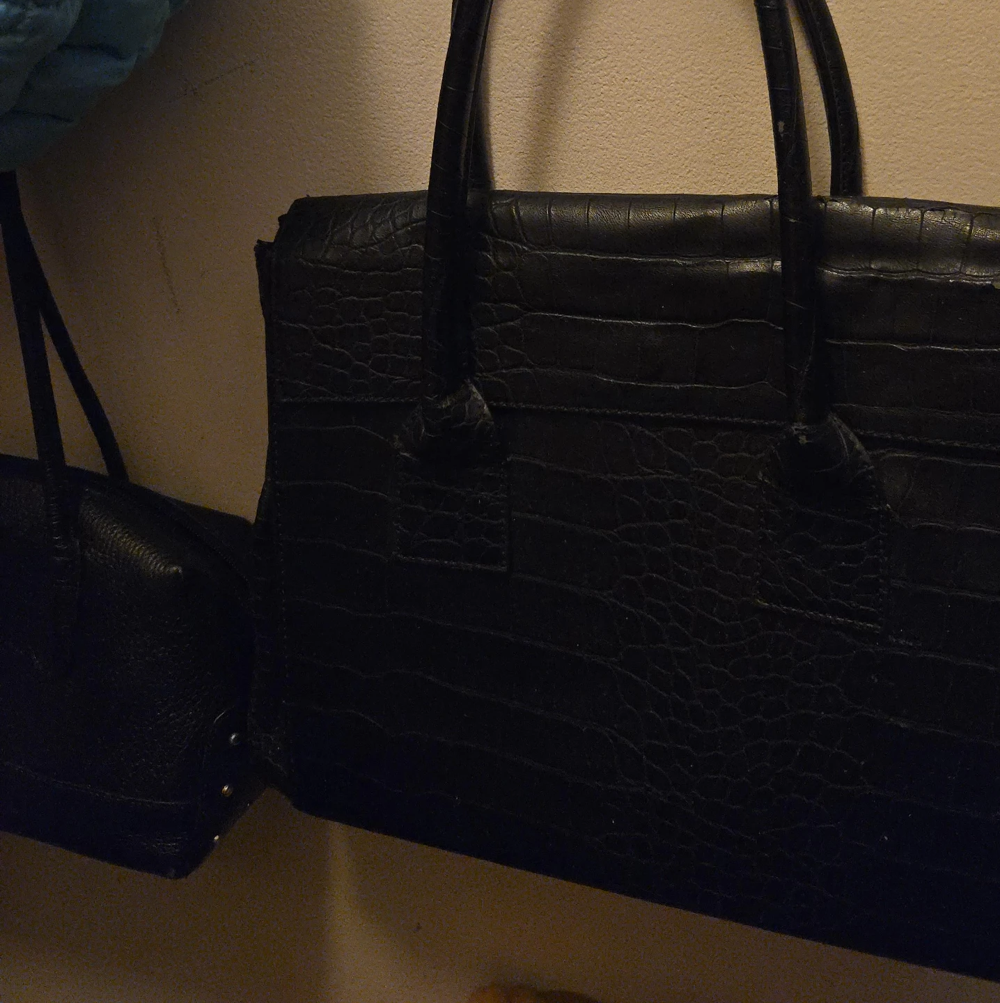 Black Faux Croc Tote Bag