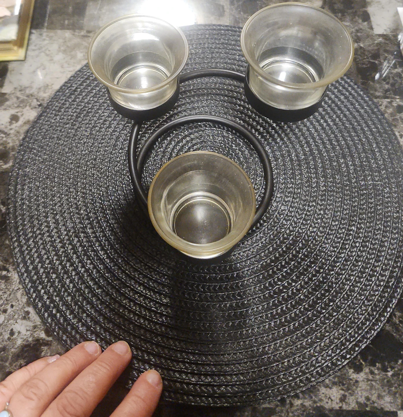 3-Candle Glass and Metal Tealight Holder