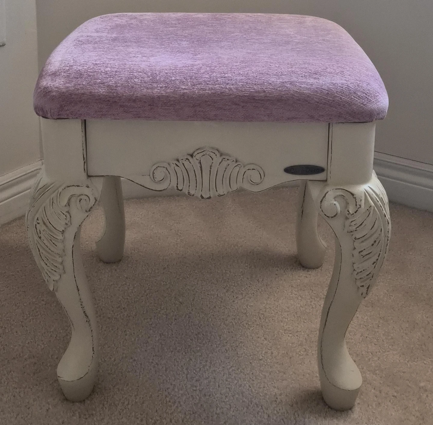 Vintage Vanity Stool with Upholstered Seat