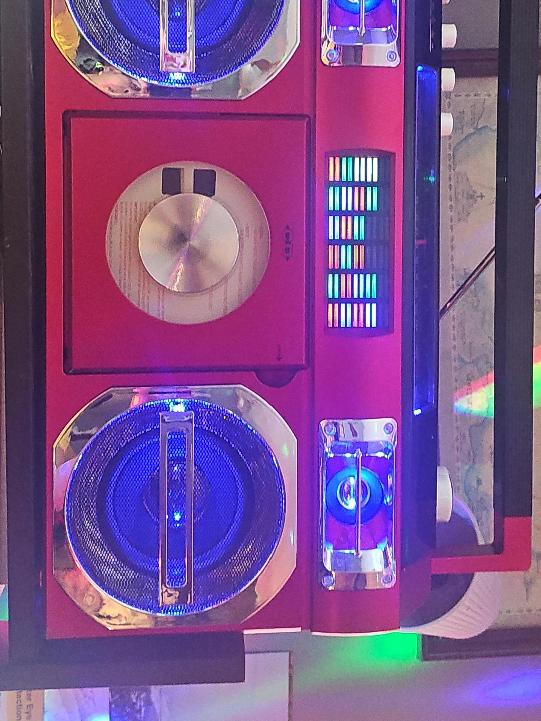 Red Retro Style Portable Boombox with Lights