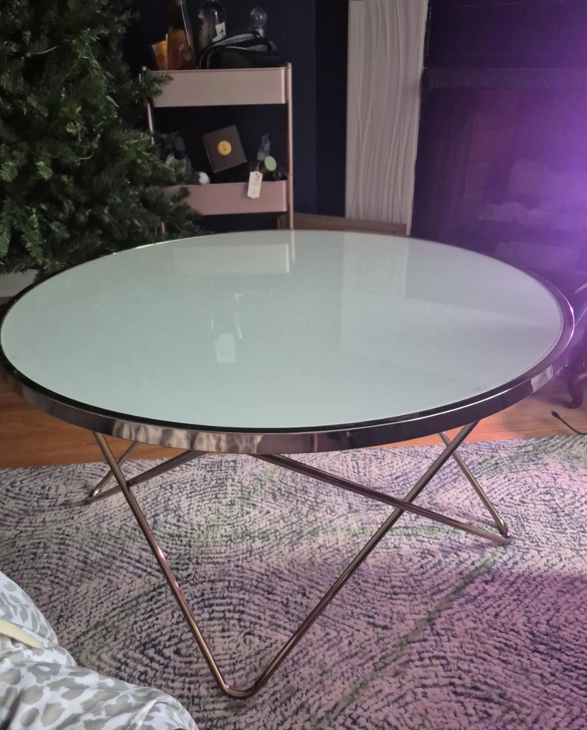 Round Glass Coffee Table with Chrome Base