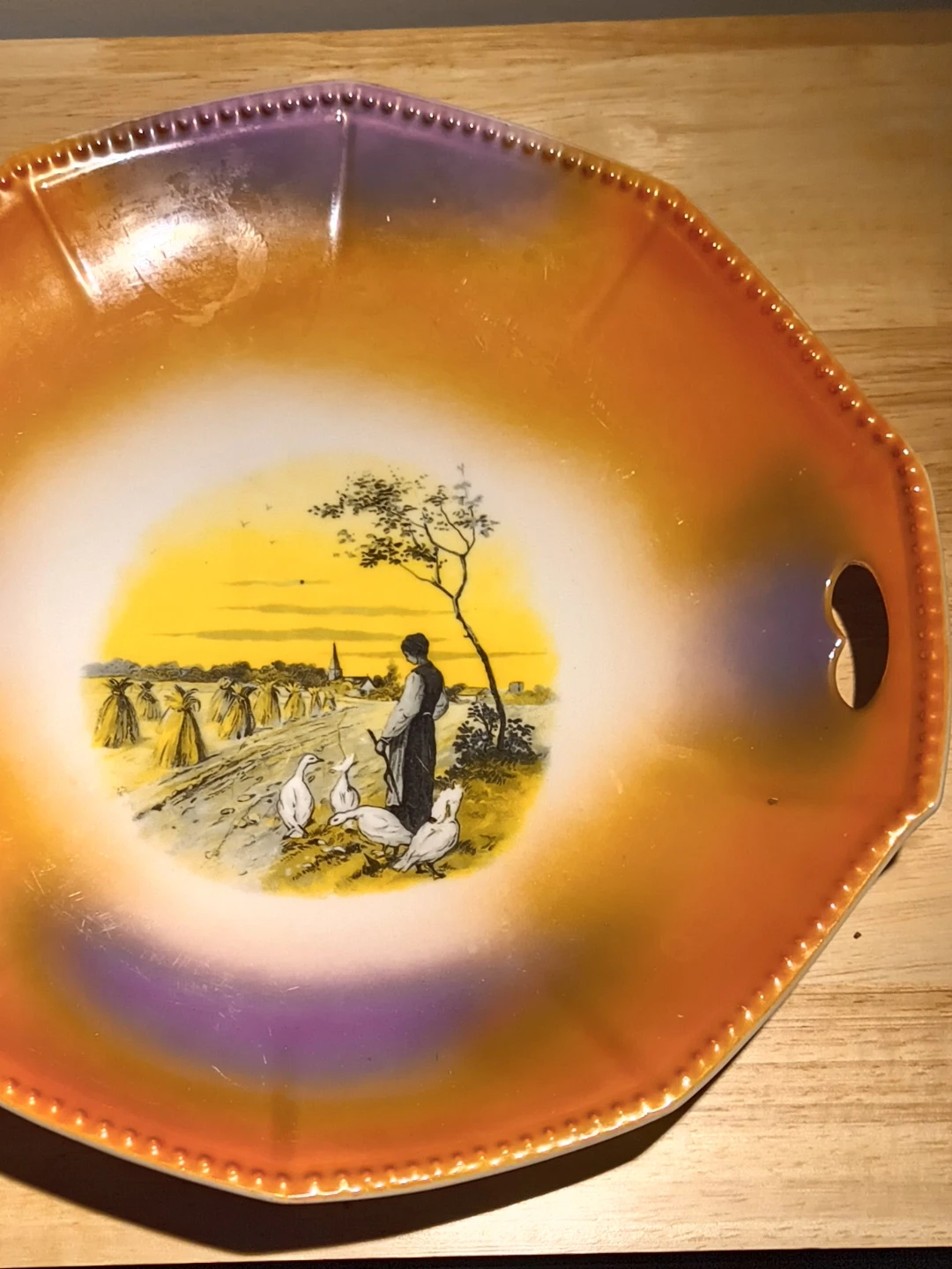 Decorative Serving Bowl with Country Scene