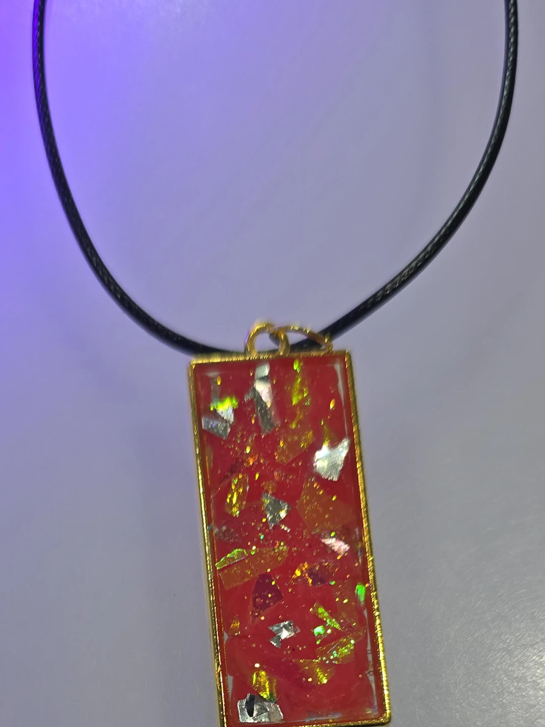 Red Resin Pendant Necklace with Glitter