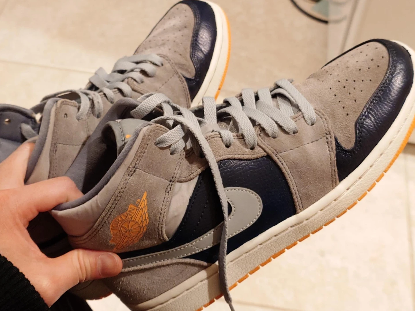 Air Jordan 1 Low Grey Navy Orange Sneakers