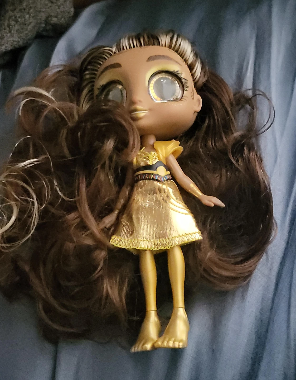 Gold Doll with Long Brown Hair