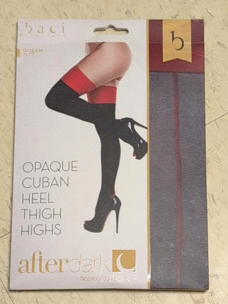Baci After Dark Opaque Cuban Heel Thigh Highs - Queen Size