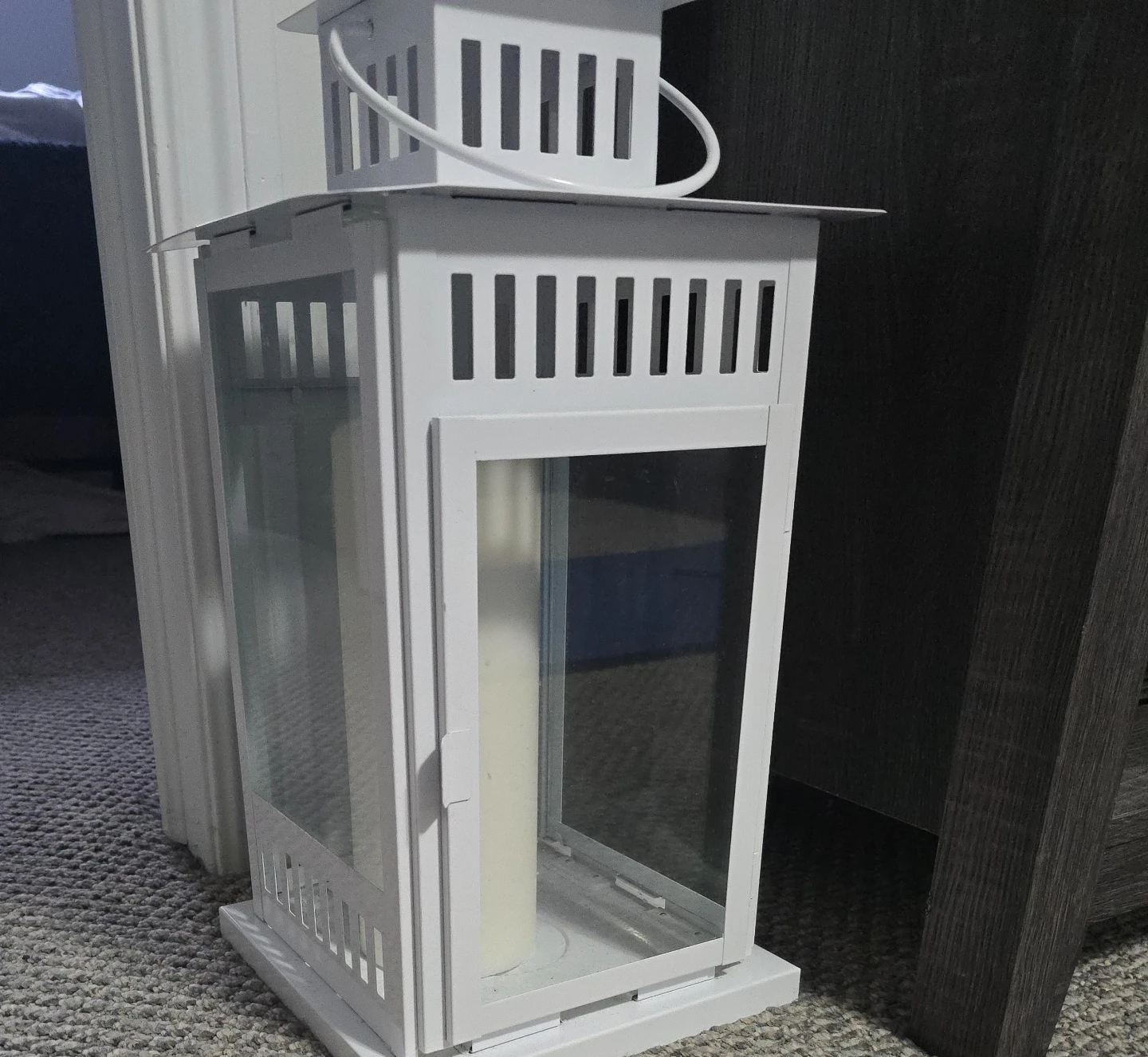 Ikea White Metal Lantern with block candle - photo 2