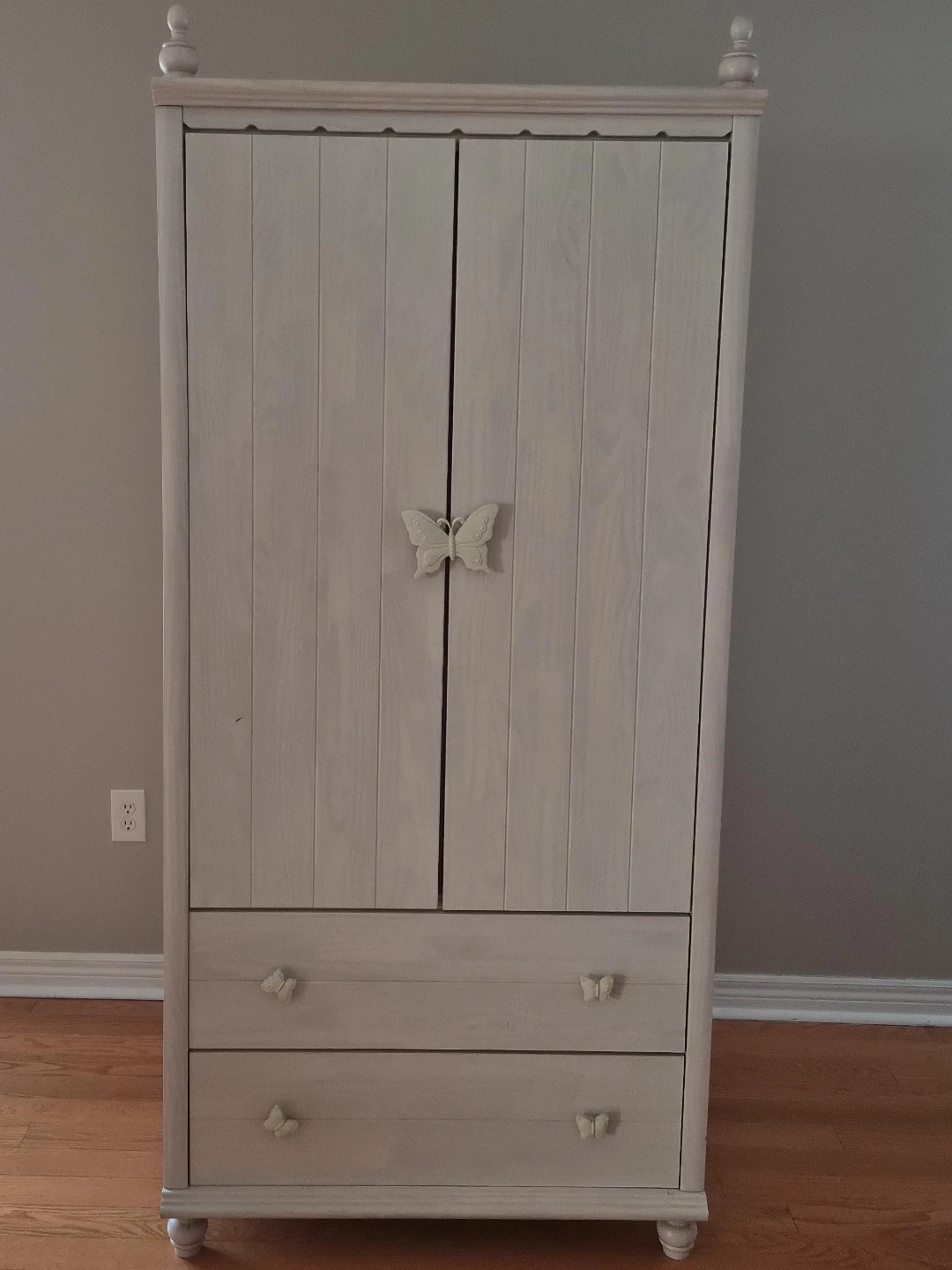 White Armoire with Butterfly Knobs