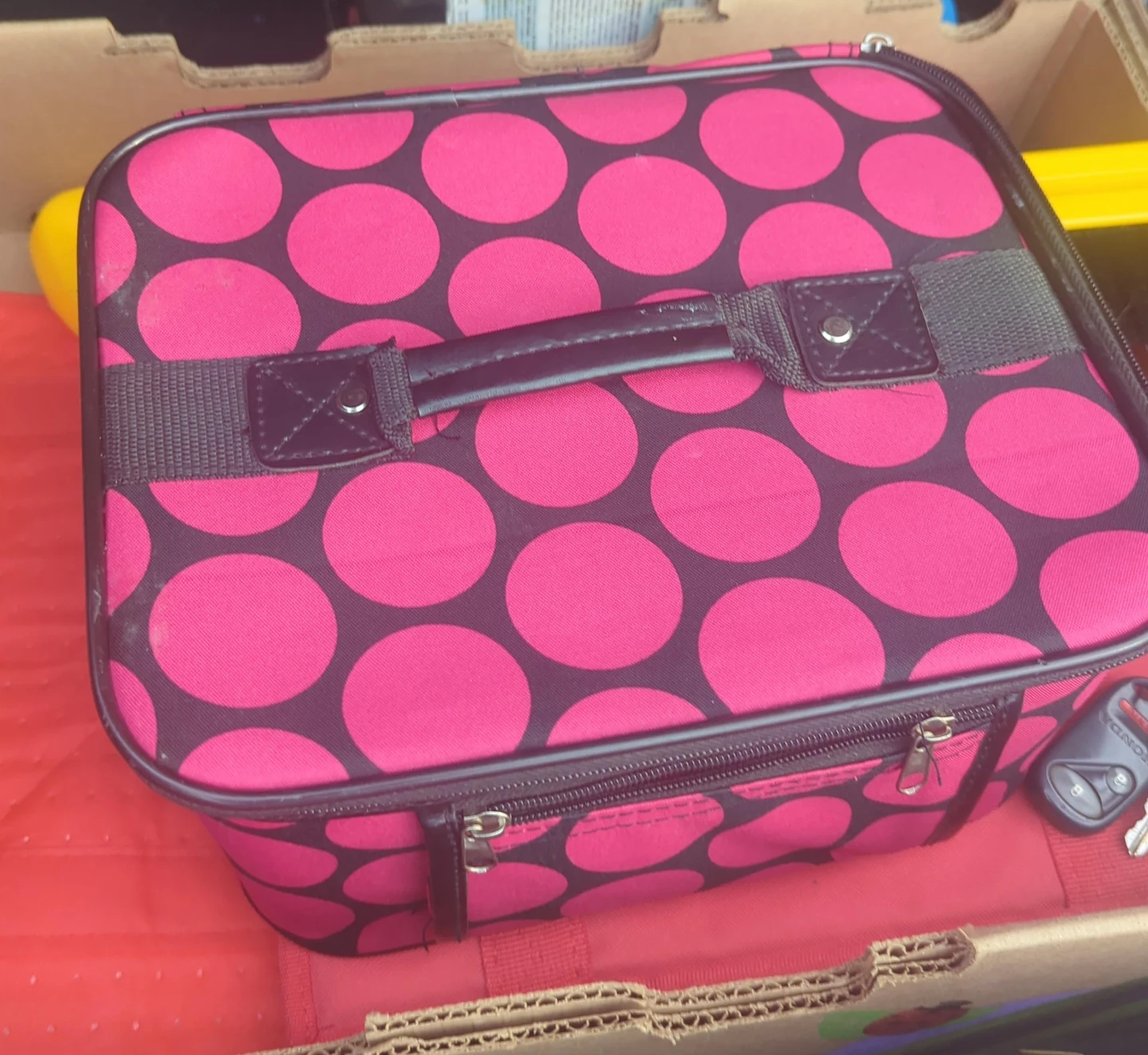 Pink Polka Dot Cosmetic Train Case with Mirror