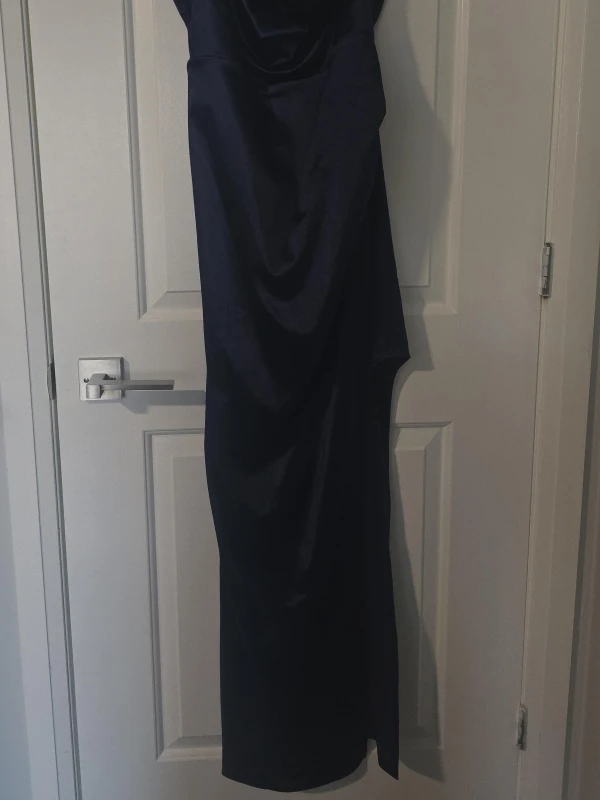 Navy Blue Satin Dress le chateau