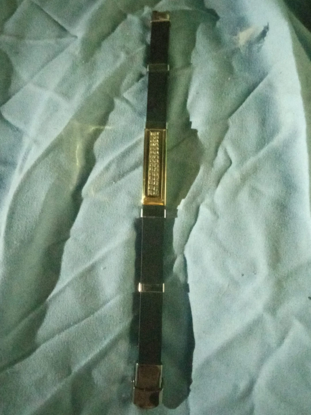 Black Bracelet with Gold and Rhinestone Embellishment