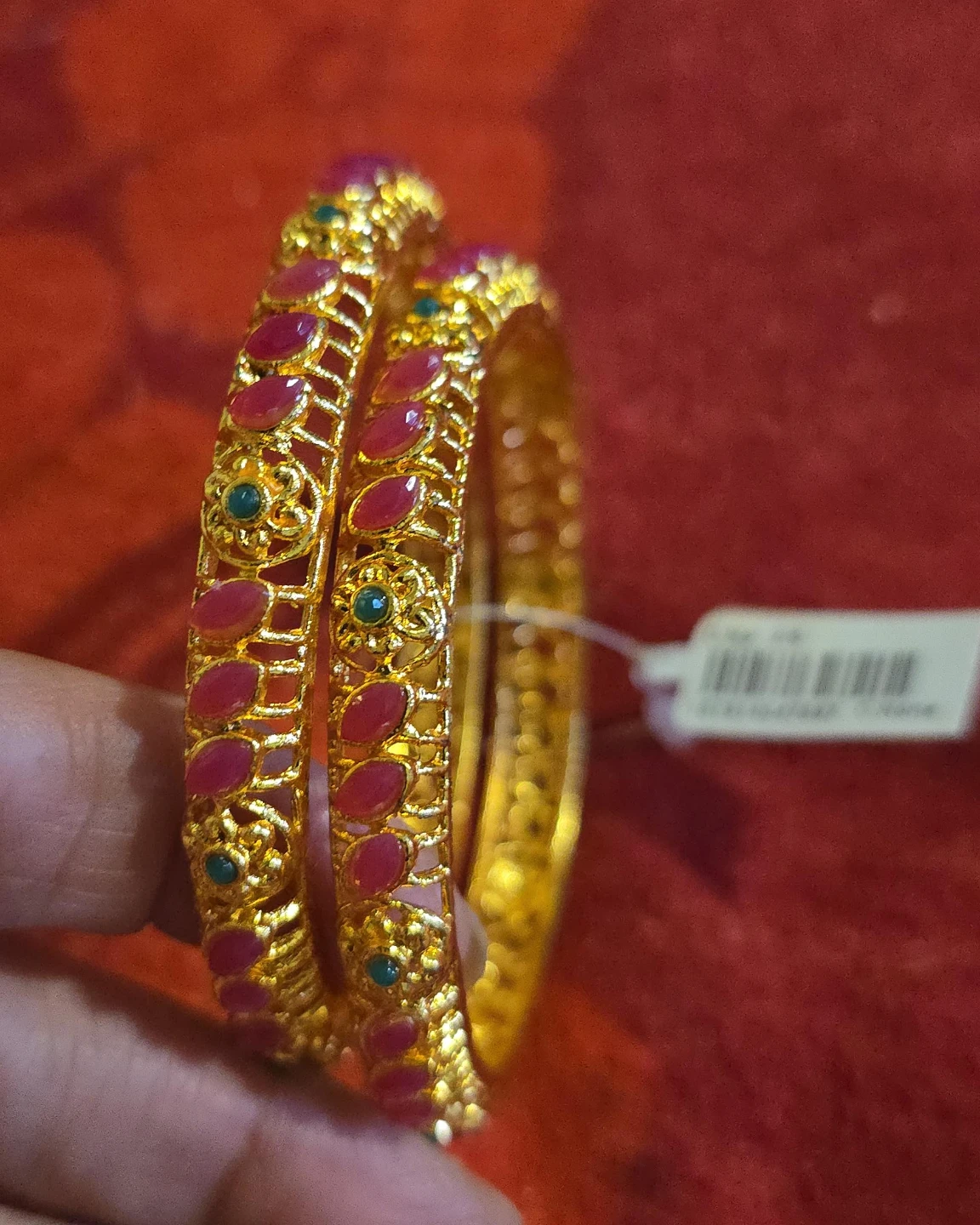 Gold Bangle Set with Red and Green Stone🏆