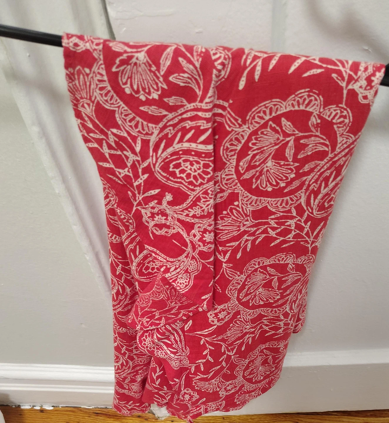 Red and White Floral Print Scarf
