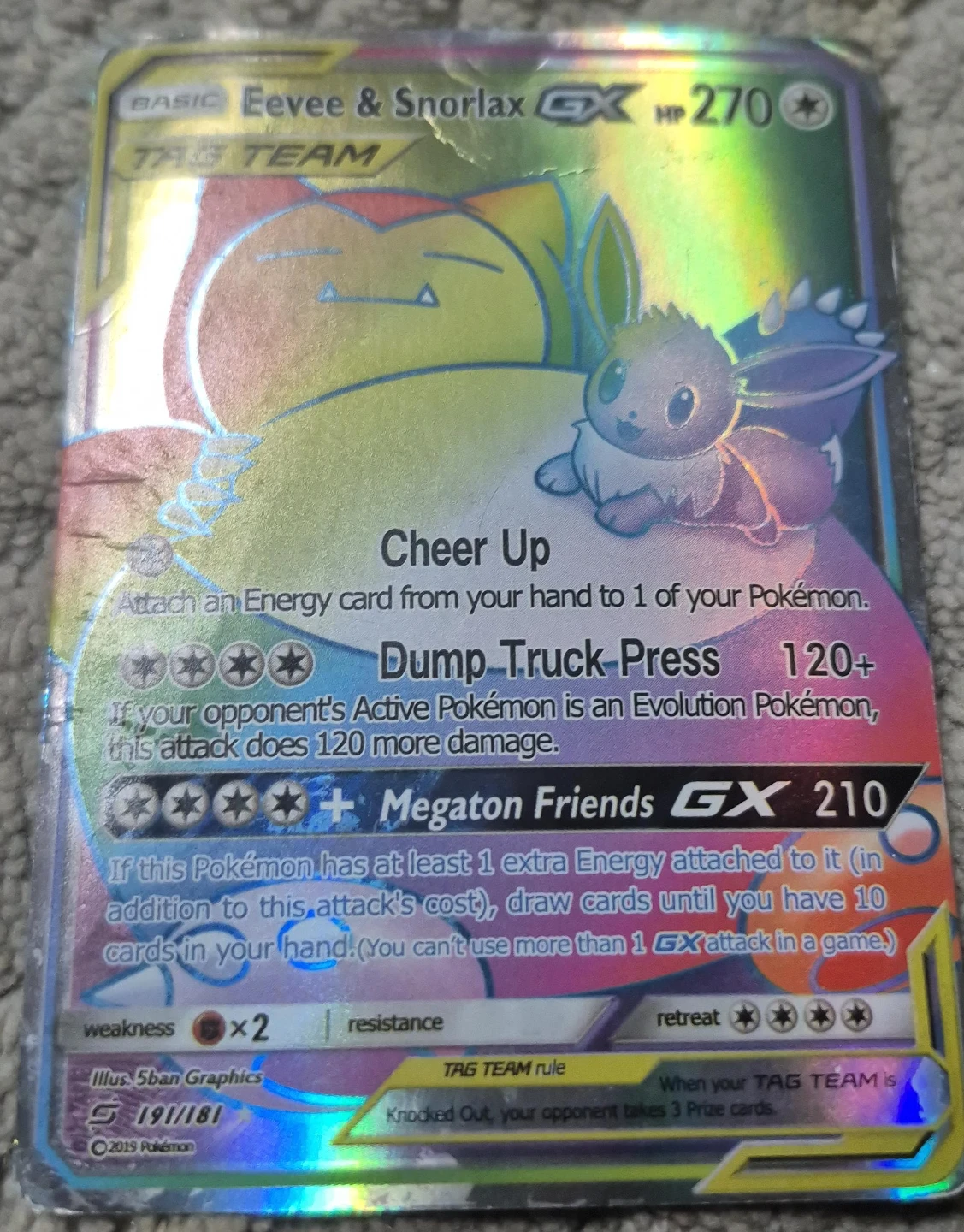 Pokemon Eevee & Snorlax GX Tag Team Trading Card