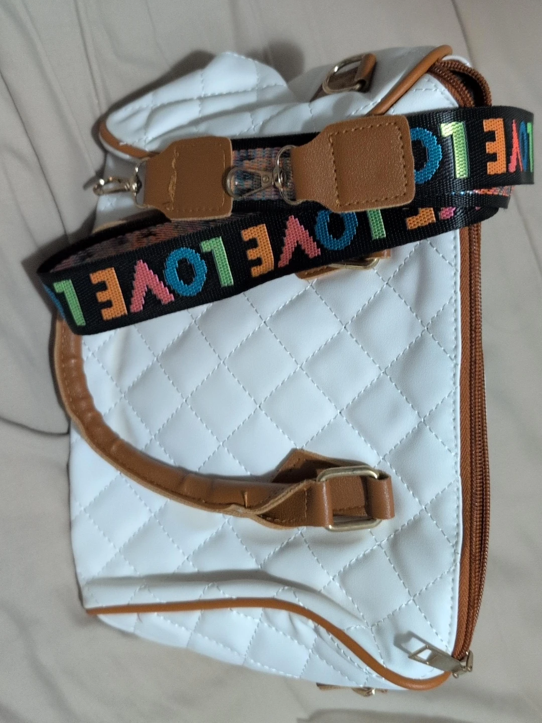 White Quilted Bag with "LOVE" Strap