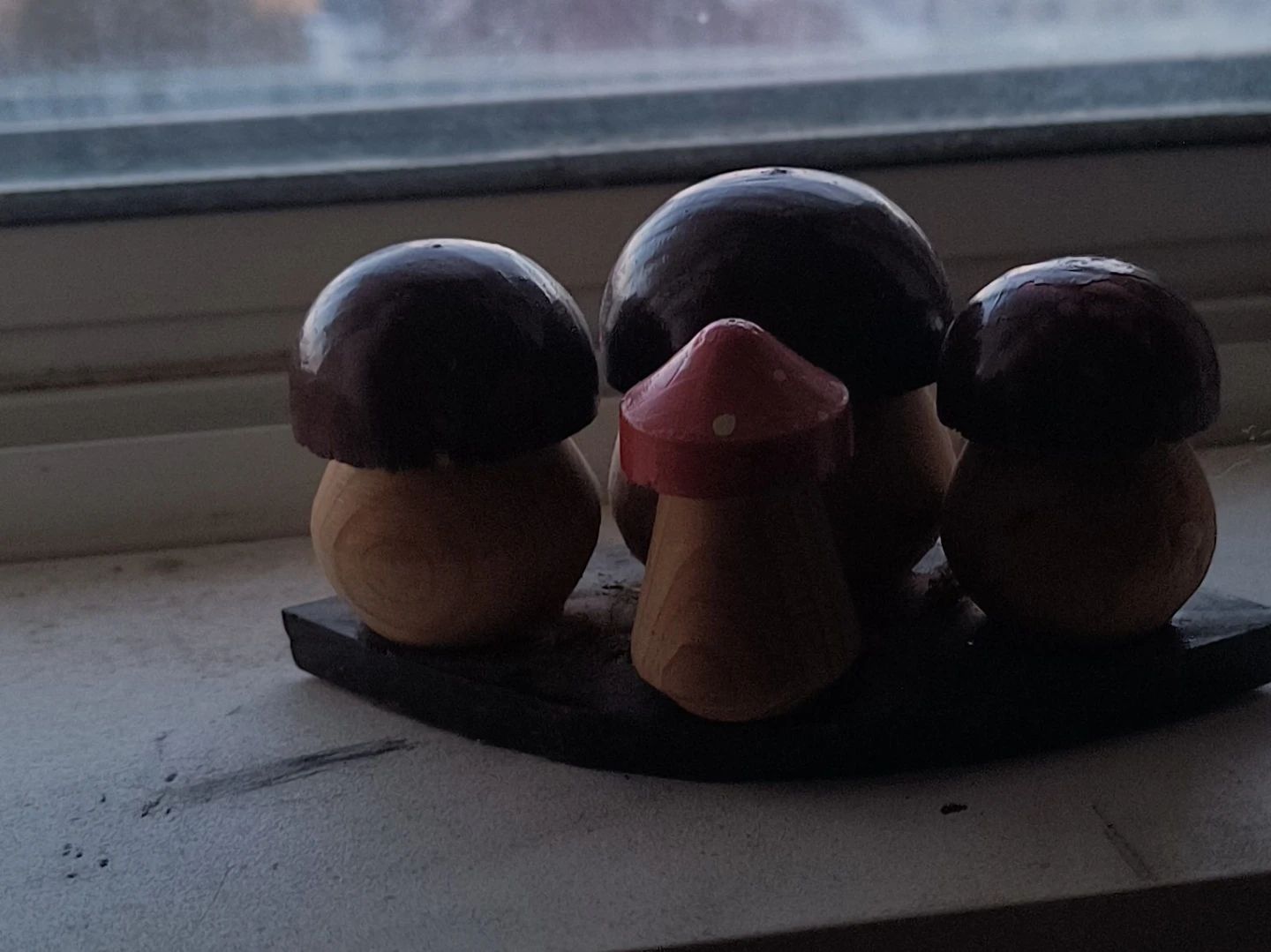 Set of 4 Wooden Mushroom Figurines