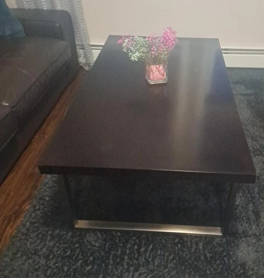 Dark Brown Coffee Table with Metal Accents