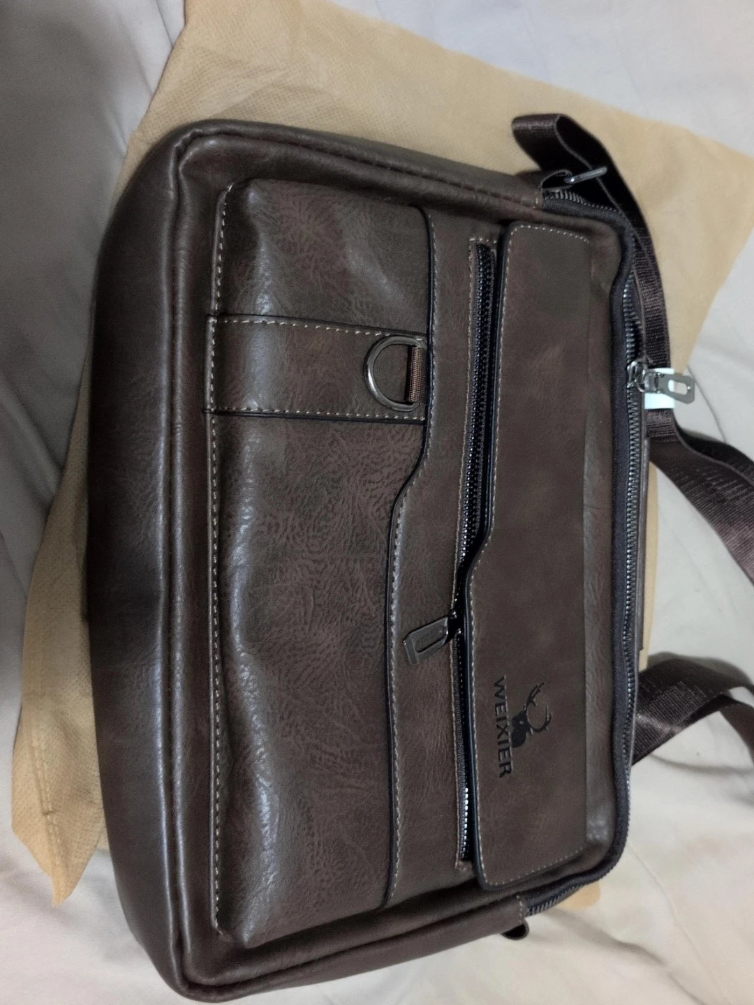 WEIXIER Brown Faux Leather Crossbody Bag