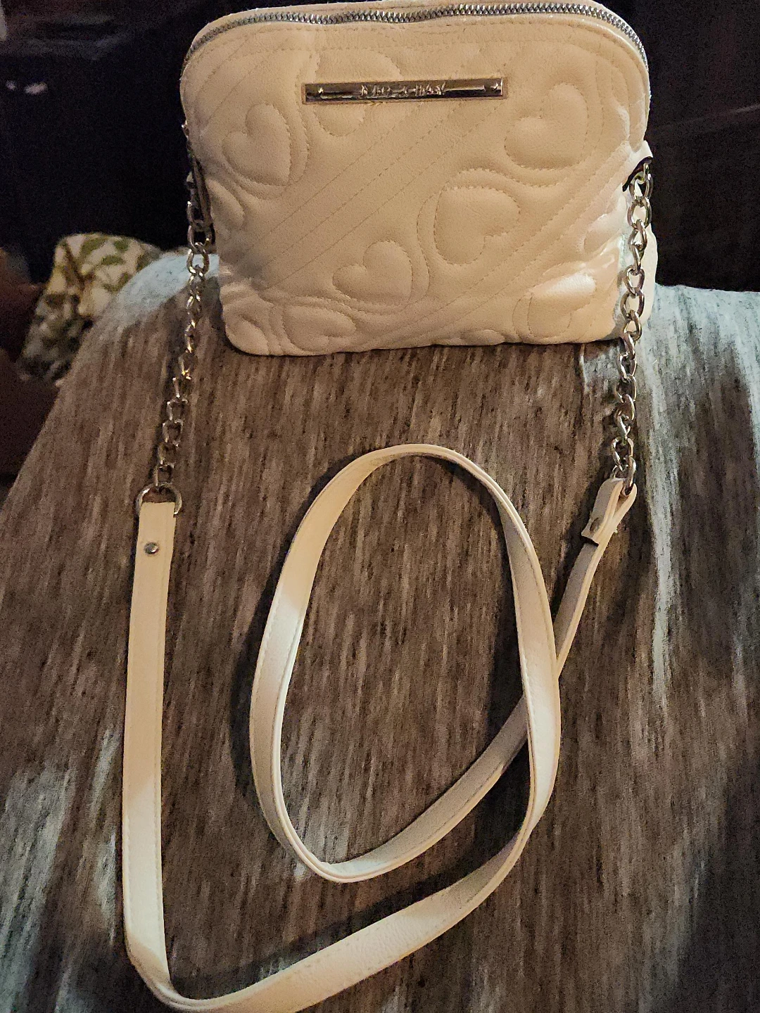 Betsey Johnson White Quilted Heart Crossbody Bag