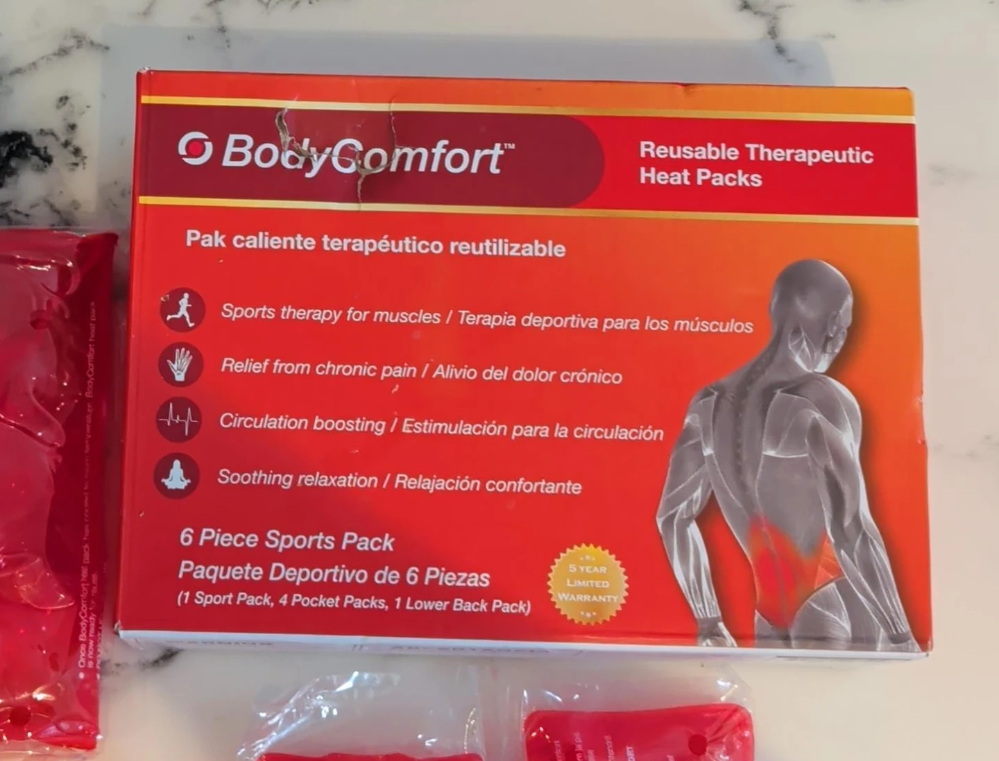 BodyComfort 6 Piece Reusable Therapeutic Heat Pack Sports Pack