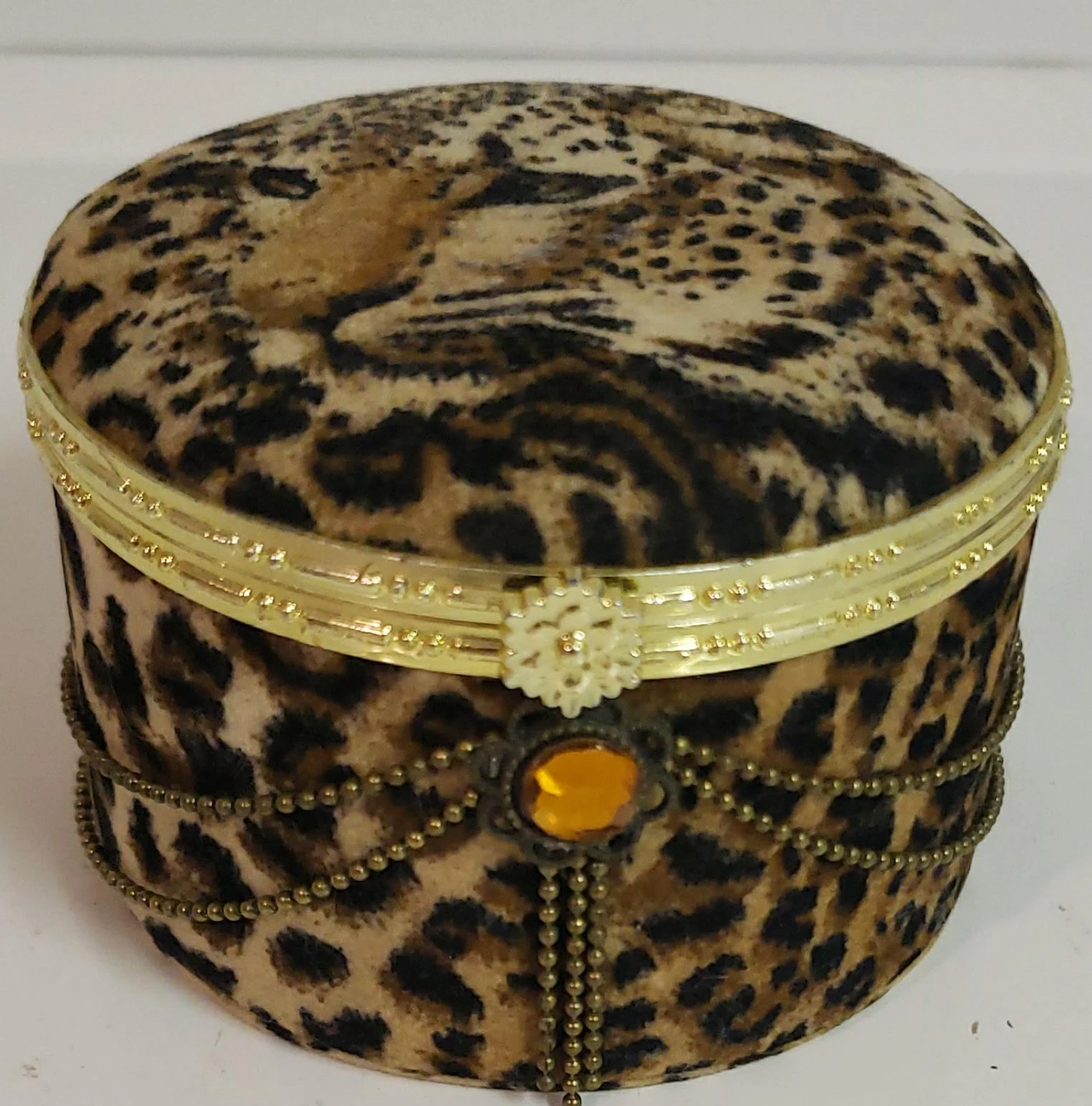 Decorative Leopard Print Trinket Box with Mirror
