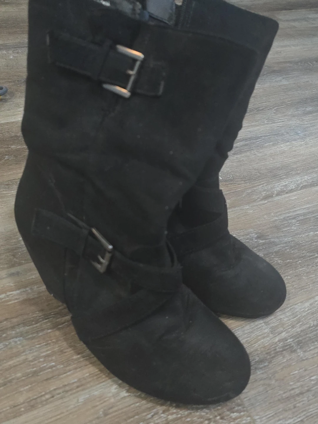 Black Wedge Boots with Buckle Detail