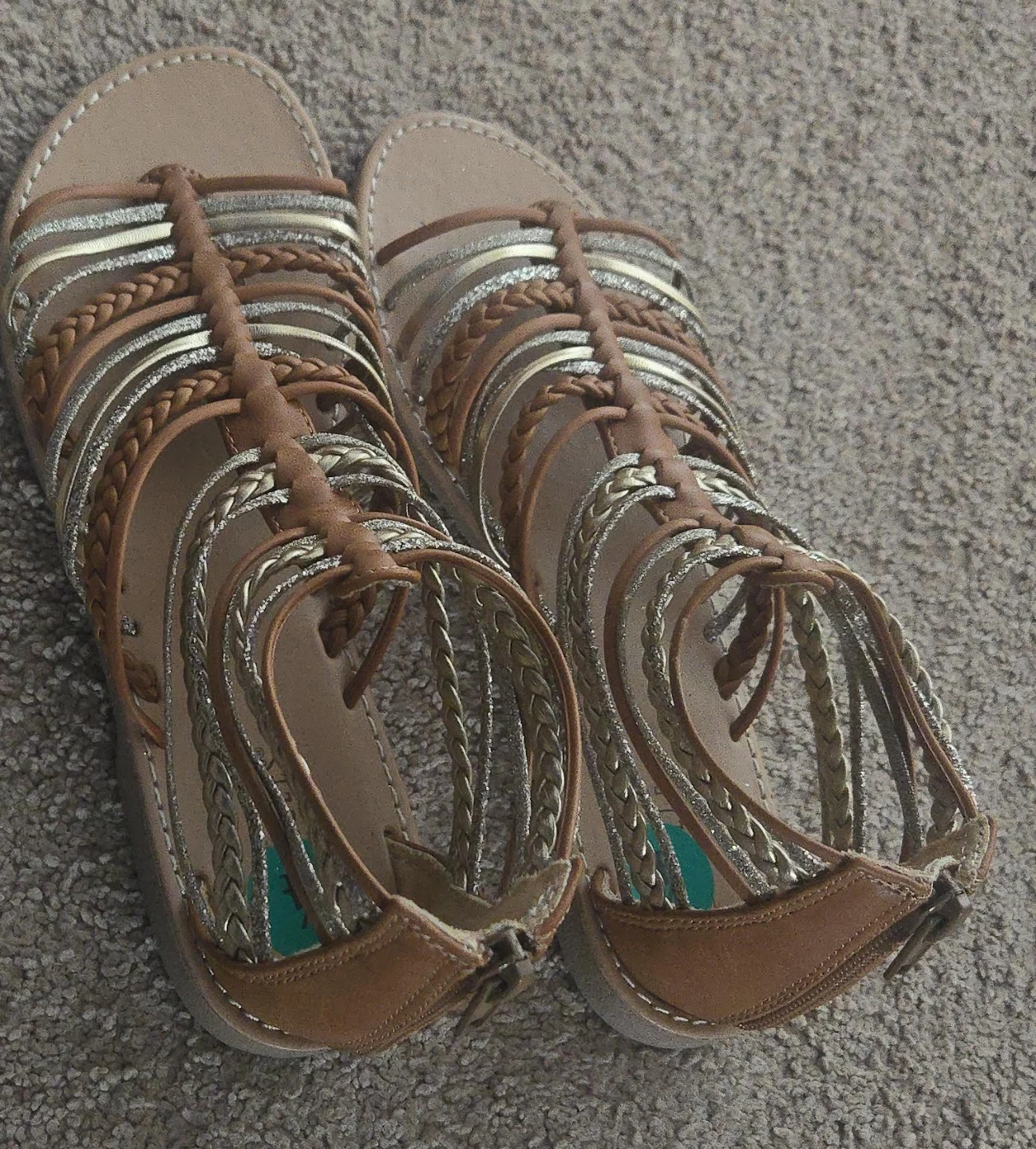 Girls Size 4 Brown & Gold Gladiator Sandals
