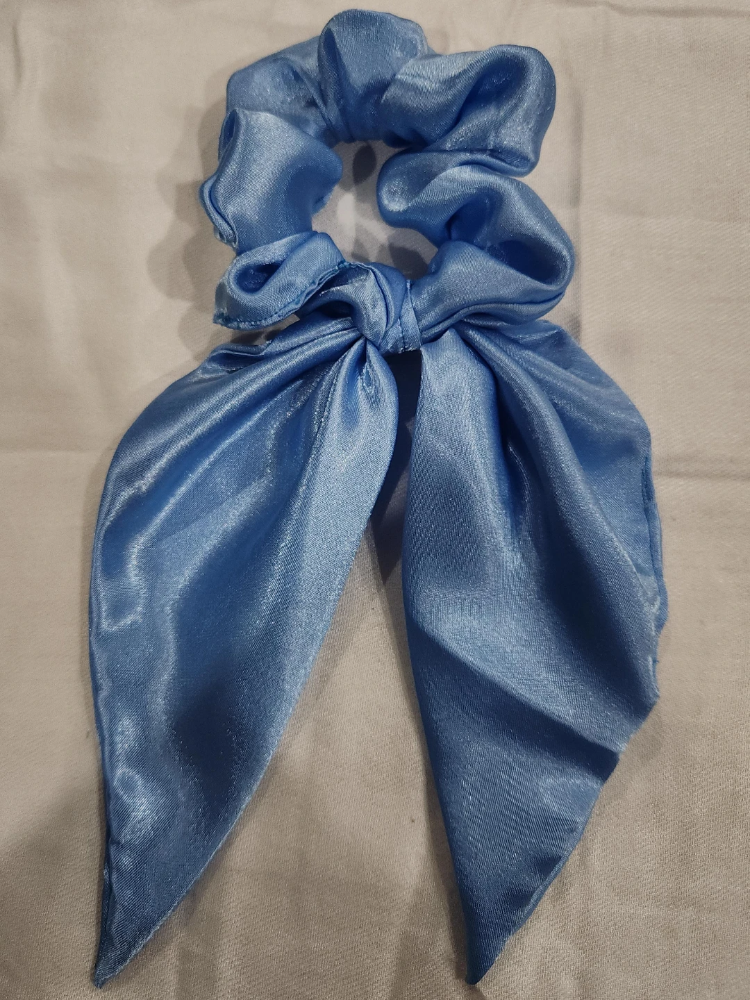 Blue Satin Scrunchie with Bow Tie