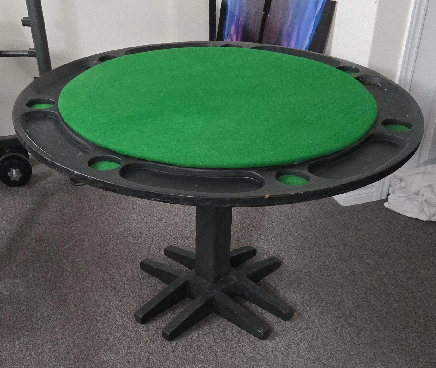 Round Poker Table with Green Felt Top