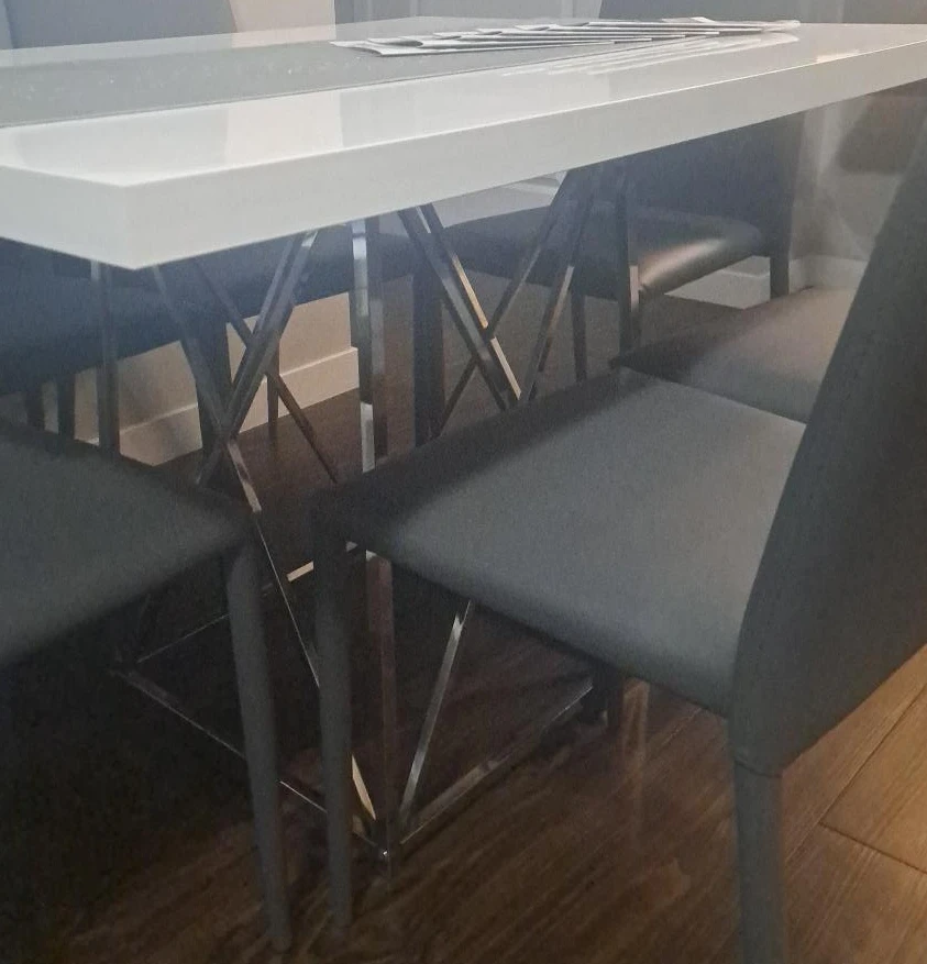 White Dining Table with Metal X-Base