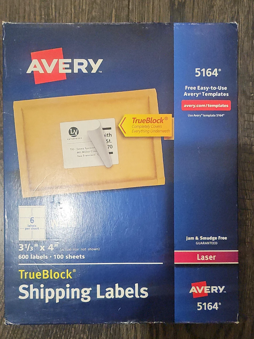 Avery 5164 TrueBlock Shipping Labels 3 1/3" x 4" - 600 Labels