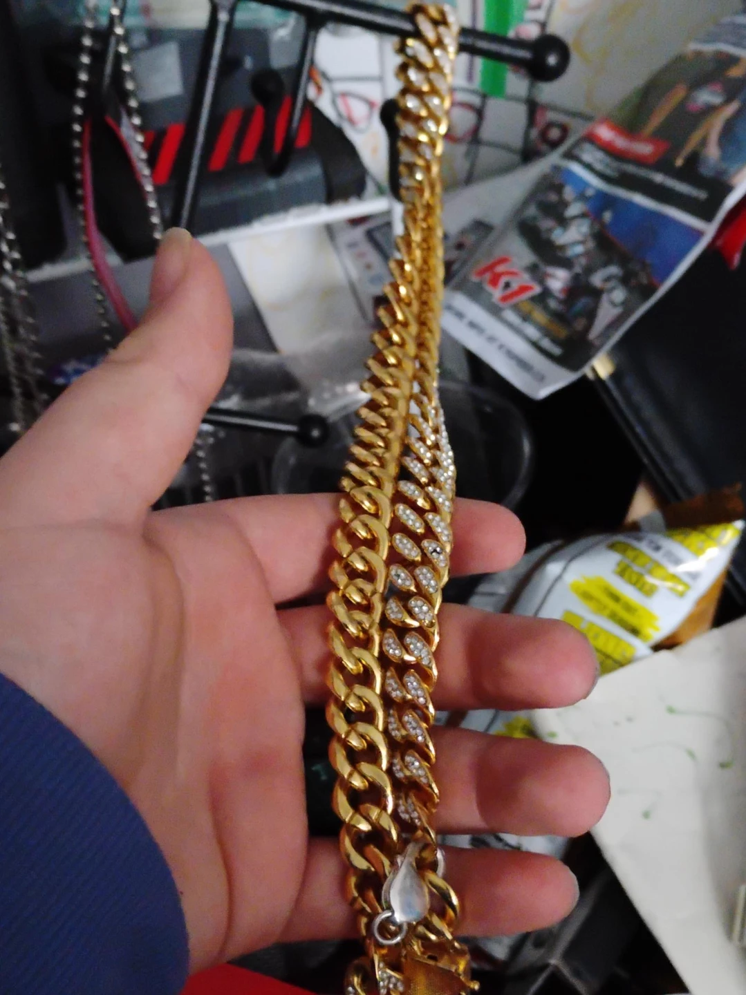 Gold Plated Cuban Link Chain with Crystals