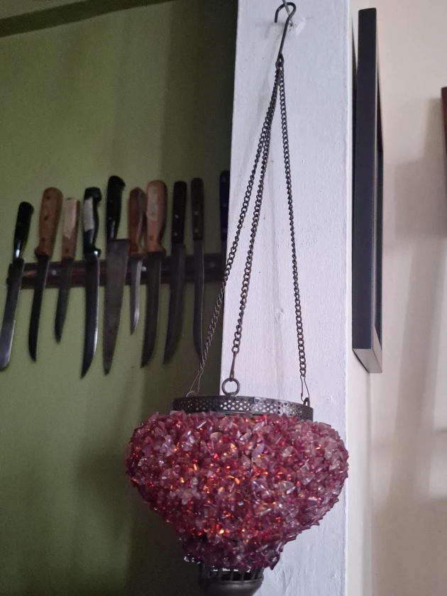 Hanging Lantern with Red Mosaic Glass