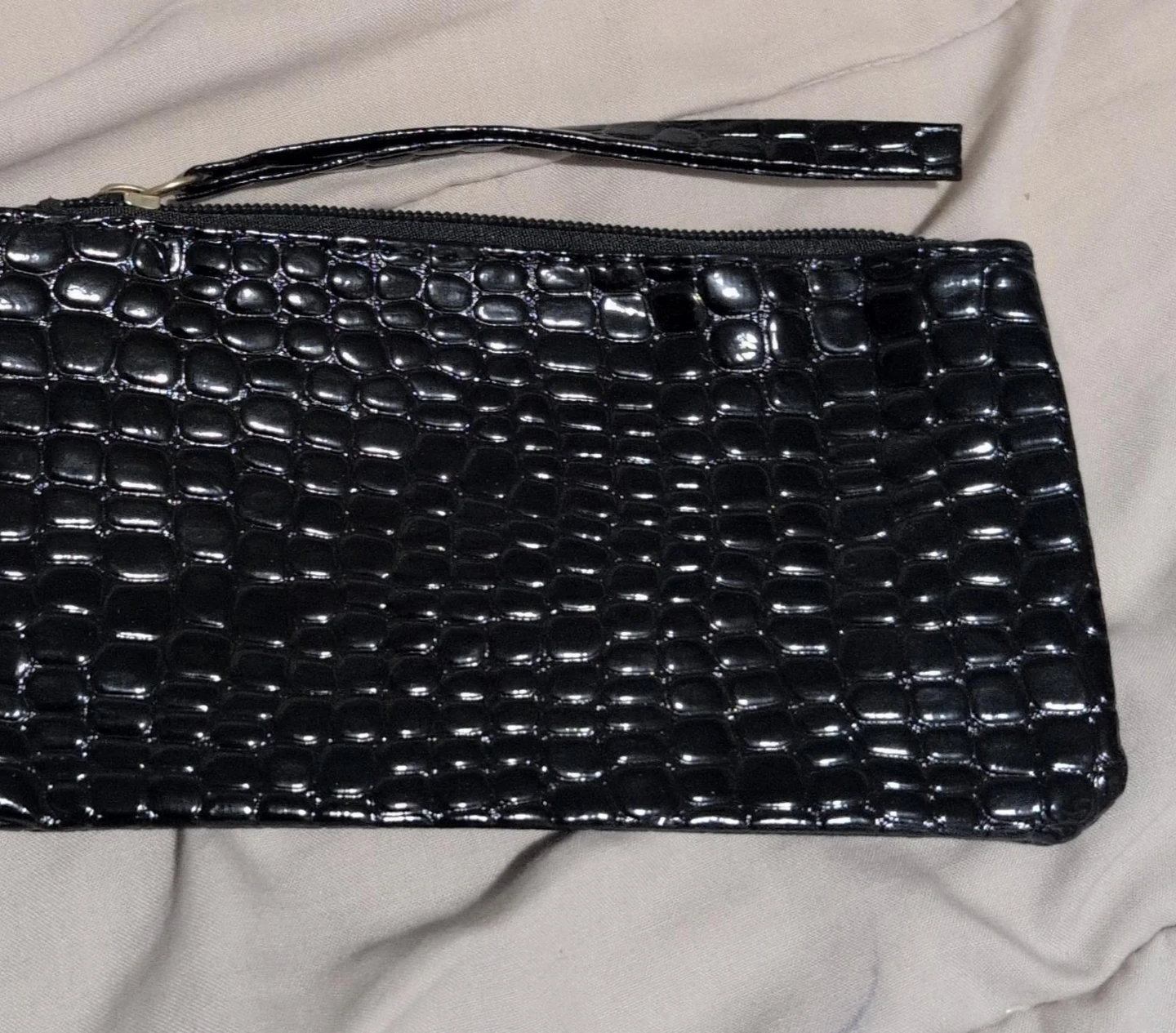 Black Croc Embossed Clutch Wristlet
