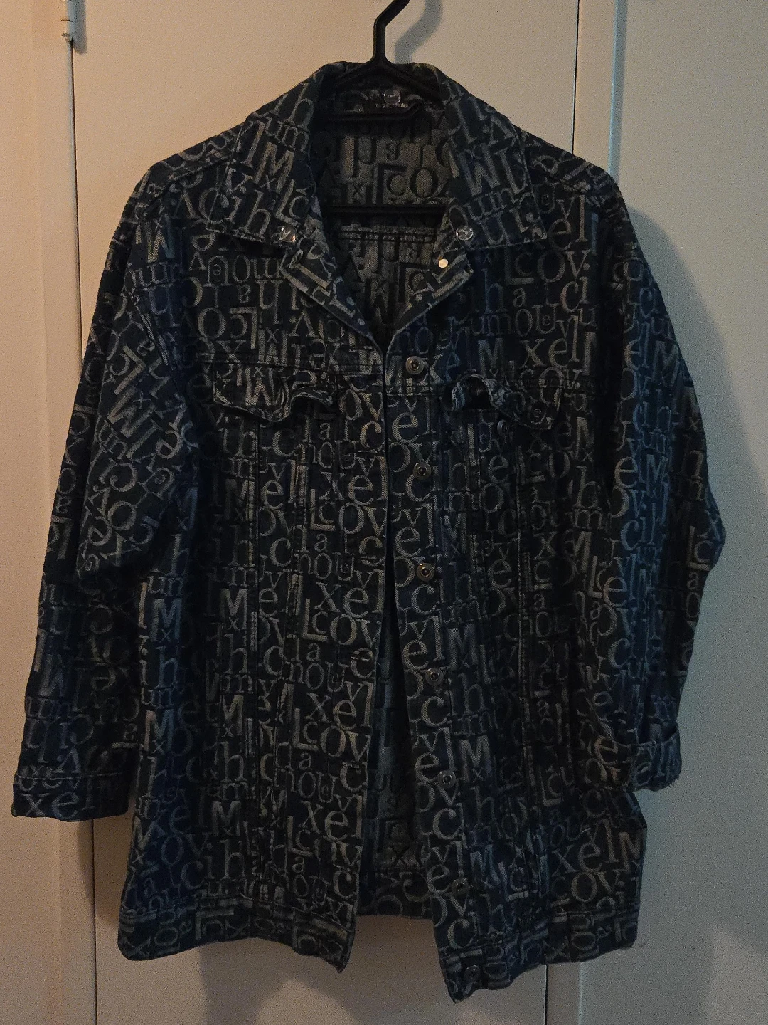 Denim Jacket with All-Over Letter Print