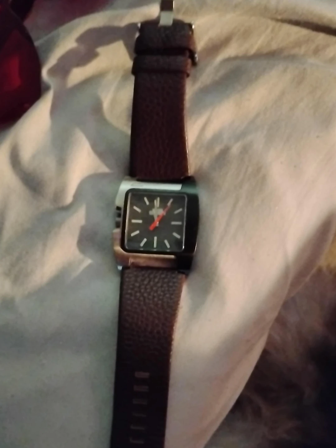 Diesel Square Face Watch - Brown Leather Strap