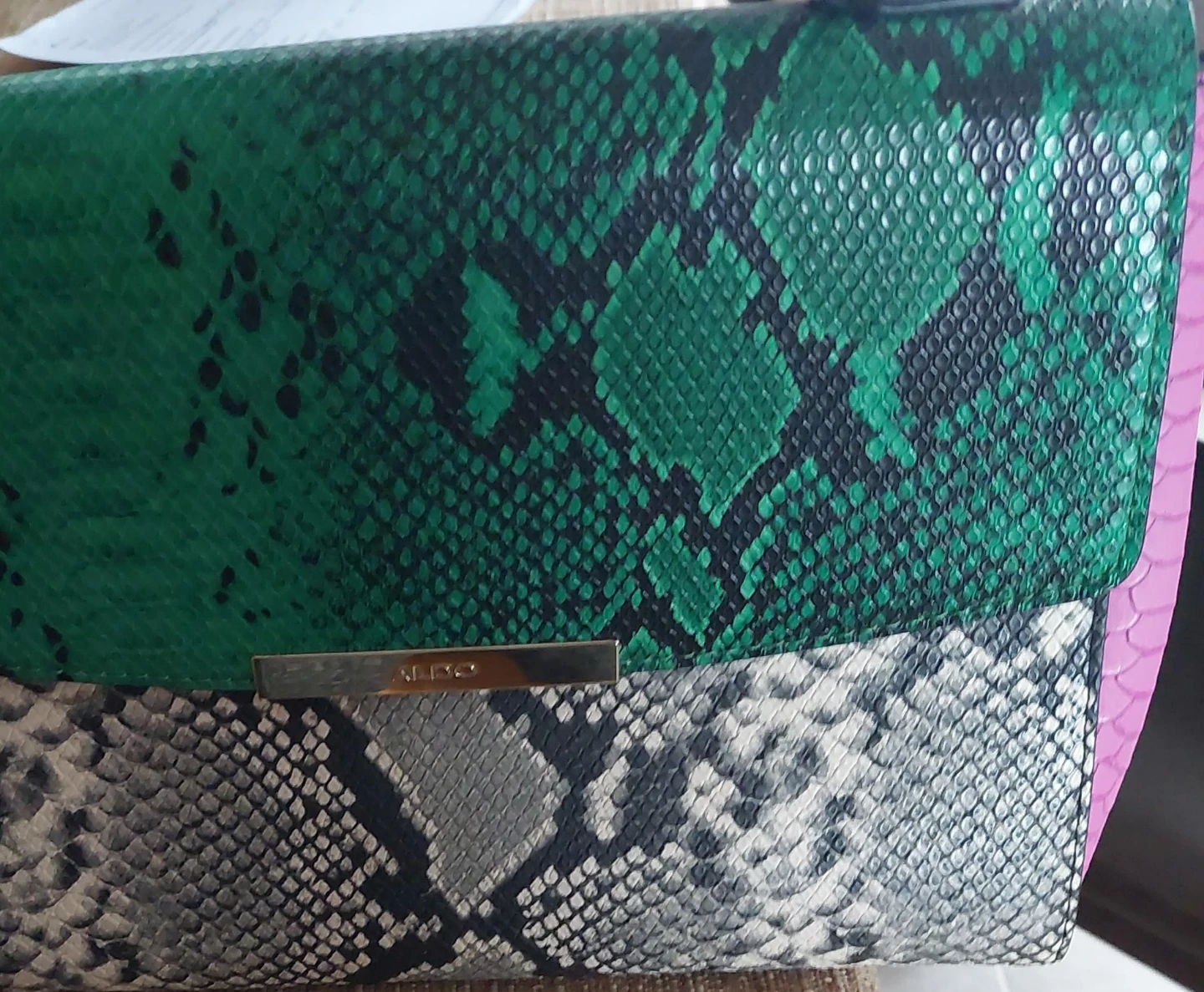 ALDO Green & Grey Snakeskin Clutch