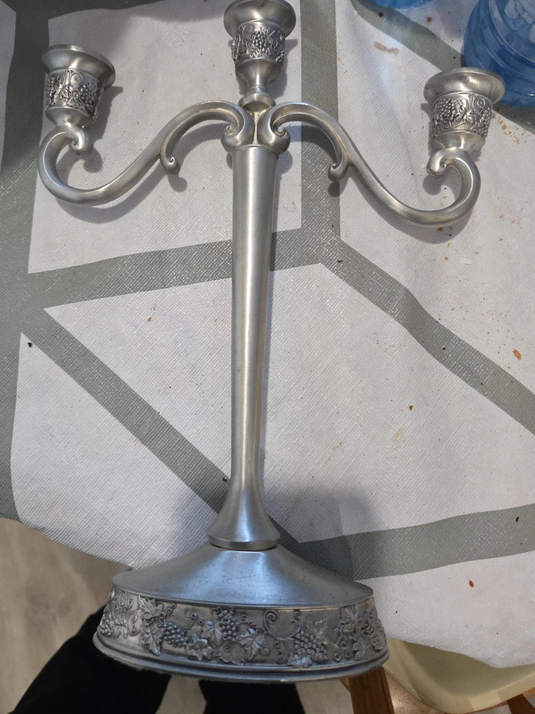 Silver Tone Candelabra with Grapevine Motif