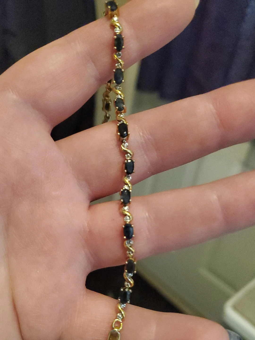 Gold-tone Bracelet with Blue Stones and Crystals