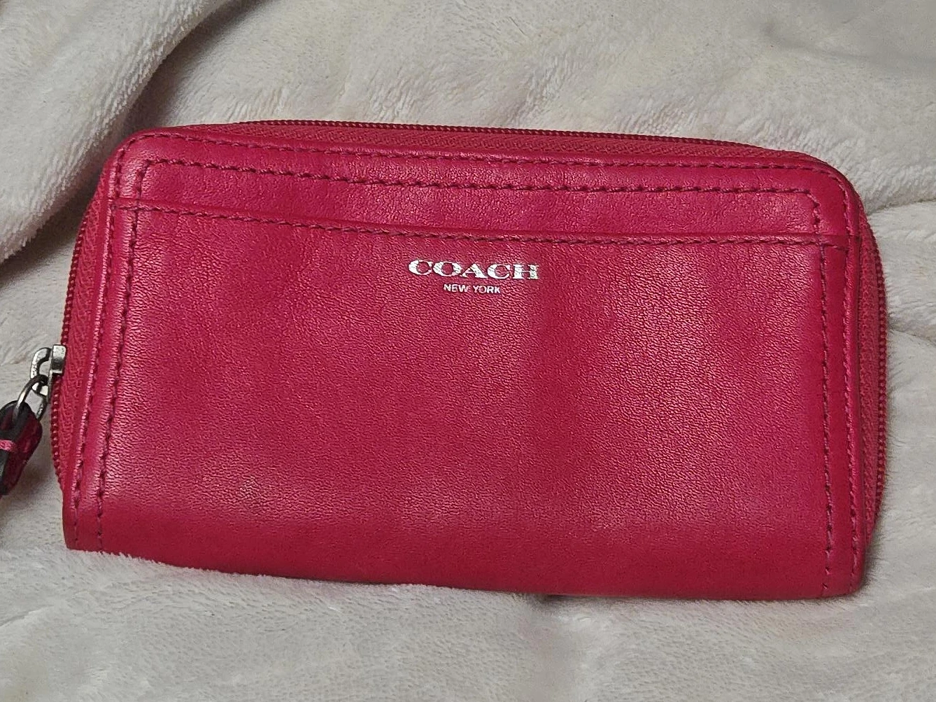 Coach Pink Leather Zip Around Card Case Wallet