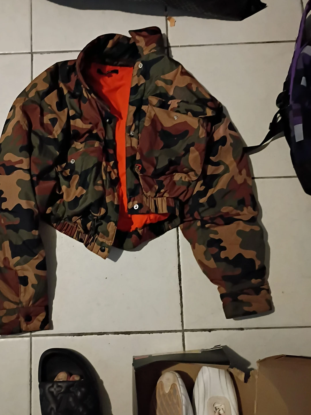 Camo Bomber Jacket with Orange Lining
