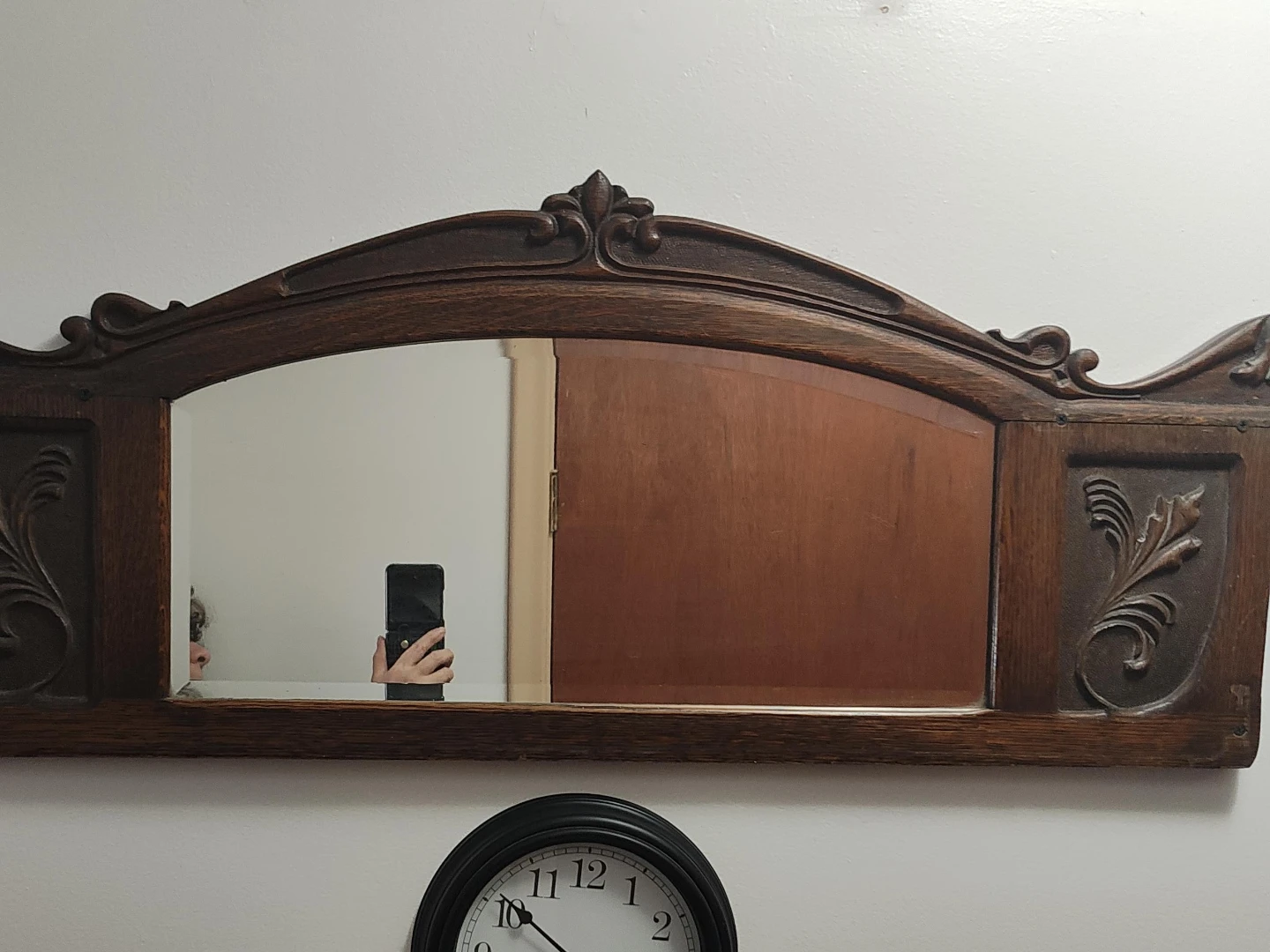 Antique Oak Wood Mirror with Carvings