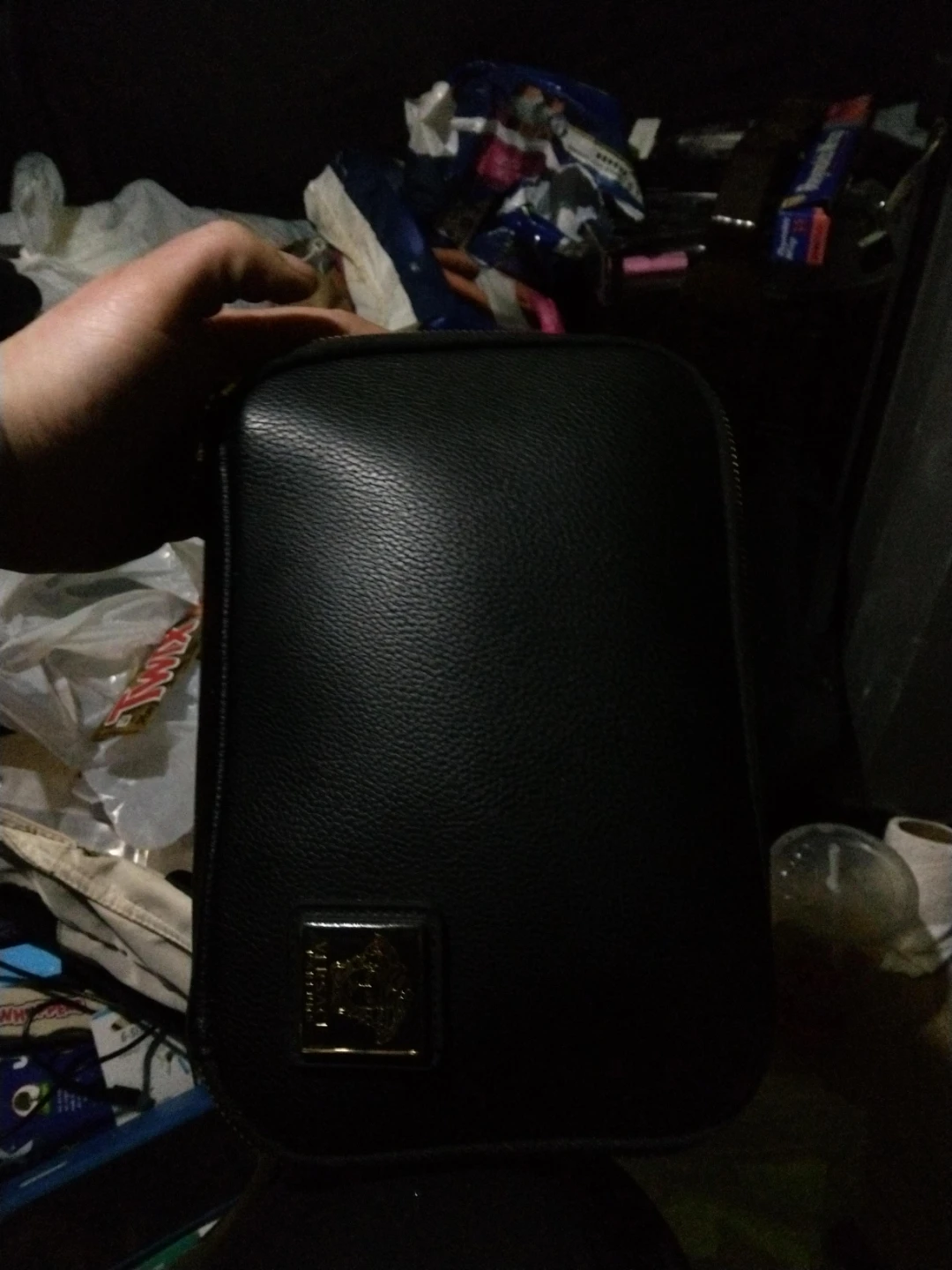 Versace Black Leather Pouch Bag